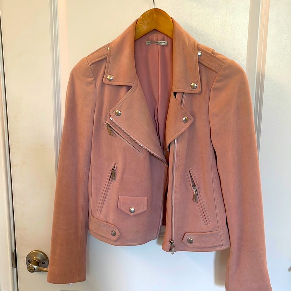 Rebecca Minkhoff soft pink Moto jacket.
